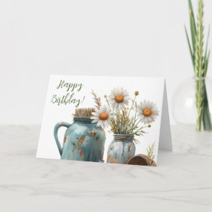 Daisy Rustic Happy Birthday Thank You Card