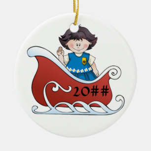 Daisy Scout Sled Black Hair Ceramic Tree Decoration