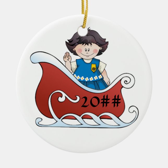Daisy Scout Sled Black Hair Ceramic Tree Decoration (Front)
