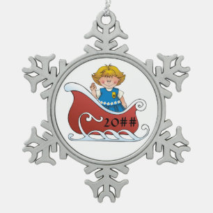 Daisy Scout Sled Blonde Snowflake Pewter Christmas Ornament