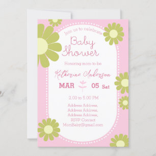 Daisy Simple Baby Shower Pastel Pink Invitation