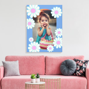 Daisy Simple Blue Photo Canvas Print