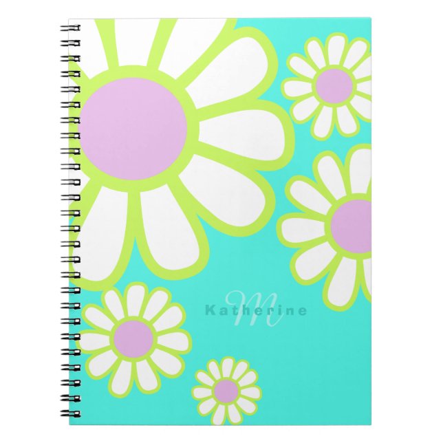Daisy Simple Monogram Aqua Notebook (Front)