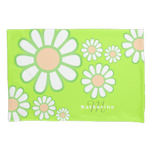 Daisy Simple Monogram Green Pillowcase