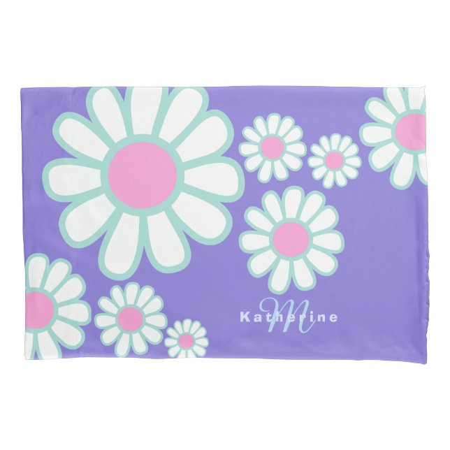 Daisy Simple Monogram Purple Pillowcase (Front)
