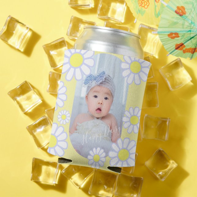 Daisy Simple Pastel Yellow Photo Baby Can Cooler (In Situ Summer)