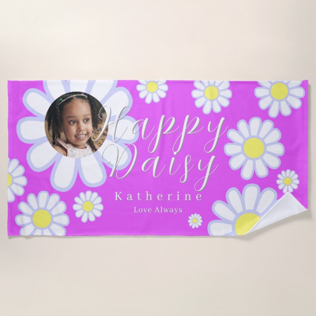 Daisy Simple Photo Violet Beach Towel (Front)