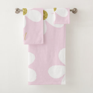 Daisy Simple Pink White  Gold Personal Bath Towel Set