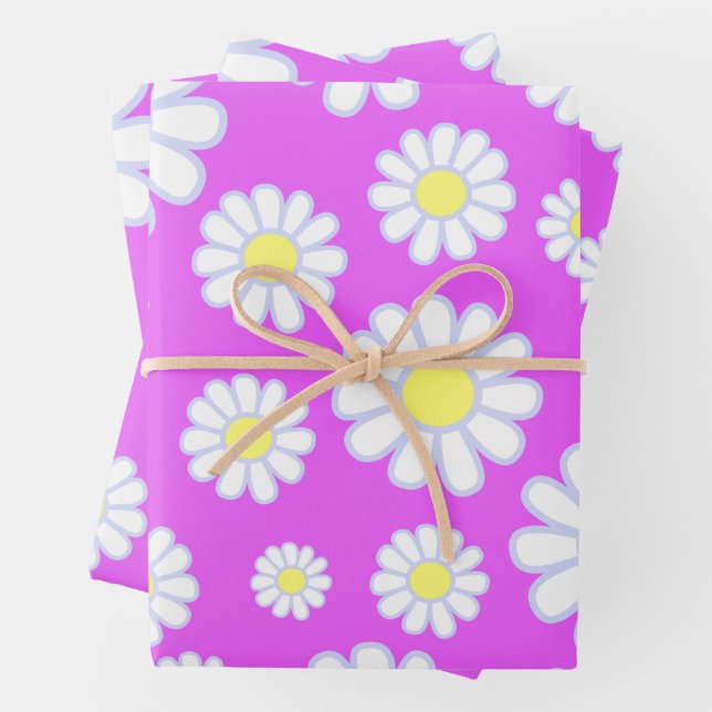 Daisy Simple Violet Wrapping Paper Sheet (In situ)
