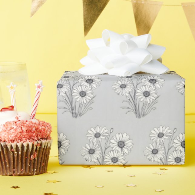 Daisy Sketch On Grey Wrapping Paper (Birthday Party)