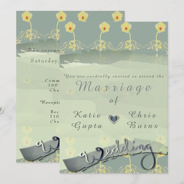 Daisy Slate Wedding Invitation (Front/Back)