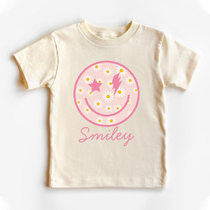Daisy Smiley Face Graphic Pastel Pink  Baby T-Shirt