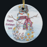 Daisy Snowman Ceramic Tree Decoration<br><div class="desc">Original drawing by Jane Purcell</div>