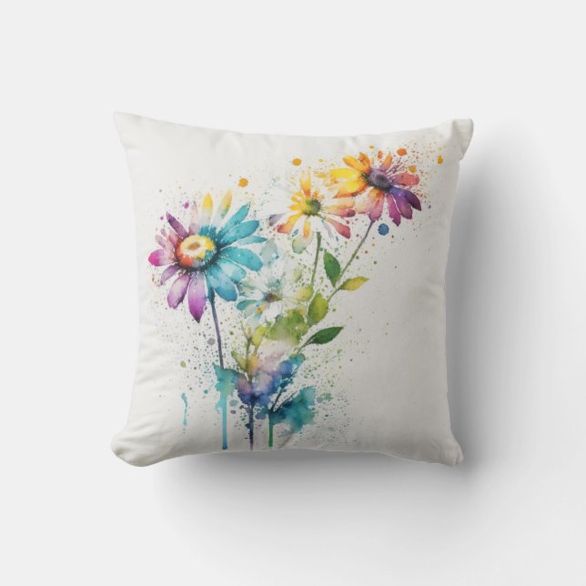 Daisy Spatter, vivid colours,  Cushion (Front)