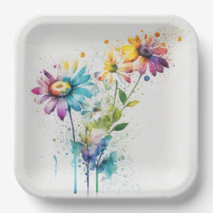 Daisy Spatter, vivid colours,  Paper Plate