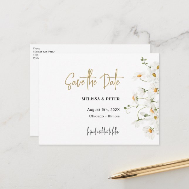 Daisy spring blooms save the date postcard (Front/Back In Situ)