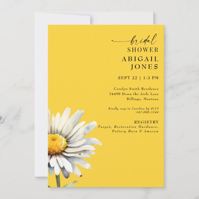 Daisy Stem Spring Yellow Bridal Shower II Invitation (Front)