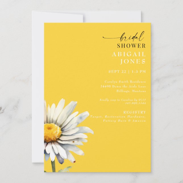 Daisy Stem Spring Yellow Bridal Shower Invitation (Front)