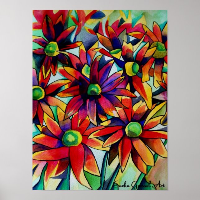 Daisy straw flowers multicoloured poster (Front)