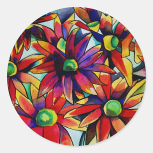 Daisy Straw multicoloured wildflowers art Classic Round Sticker