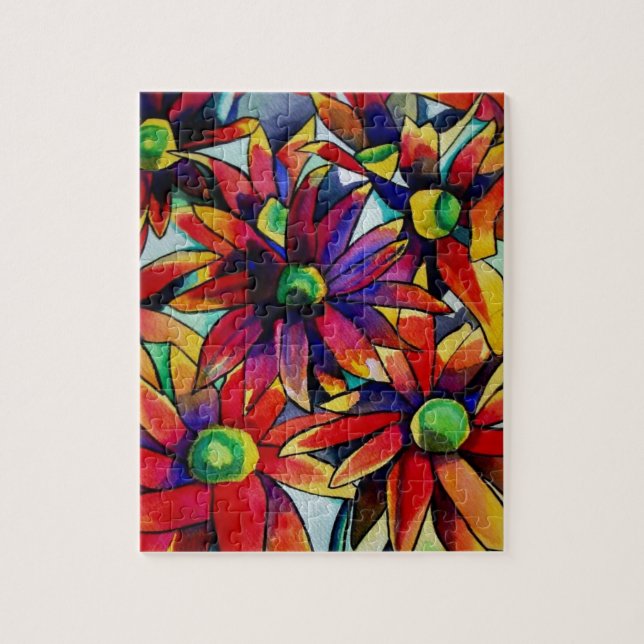 Daisy Straw multicoloured wildflowers art Jigsaw Puzzle (Vertical)