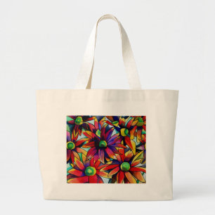 Daisy Straw multicoloured wildflowers art Large Tote Bag