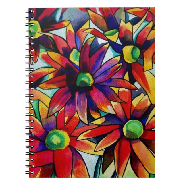 Daisy Straw multicoloured wildflowers art Notebook (Front)
