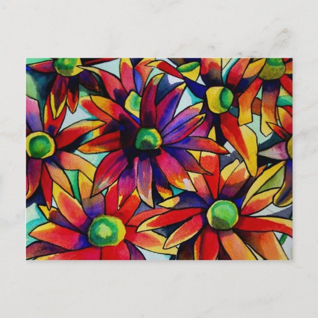Daisy Straw multicoloured wildflowers art Postcard (Front)