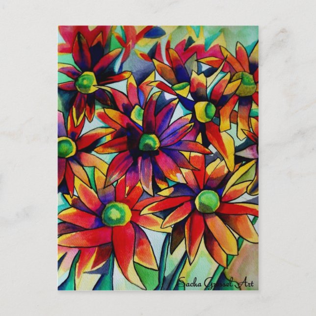 Daisy Straw multicoloured wildflowers art Postcard (Front)