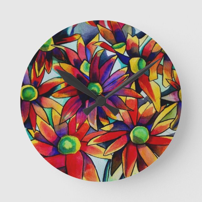 Daisy Straw multicoloured wildflowers art Round Clock (Front)