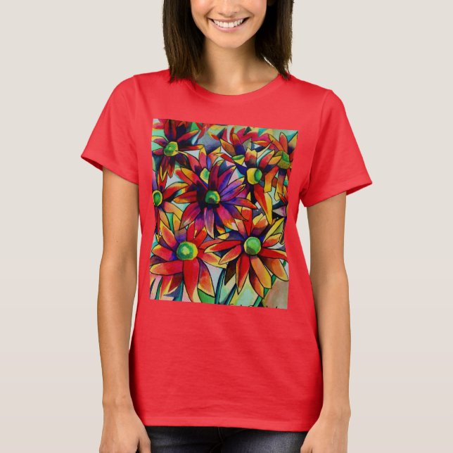 Daisy Straw multicoloured wildflowers art T-Shirt (Front)