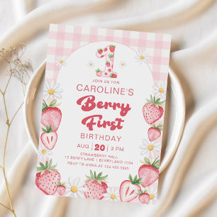 Daisy Strawberry Berry First 1st Birthday Invitation
