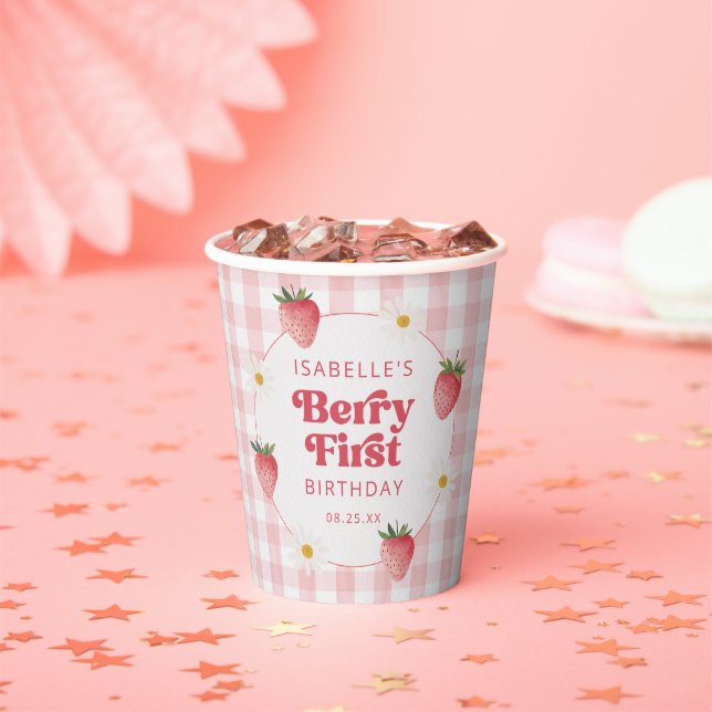 Daisy Strawberry Berry First 1st Birthday Paper Cups (Insitu)