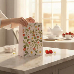 Daisy Strawberry Floral Pattern Light Pink Botanic Medium Gift Bag