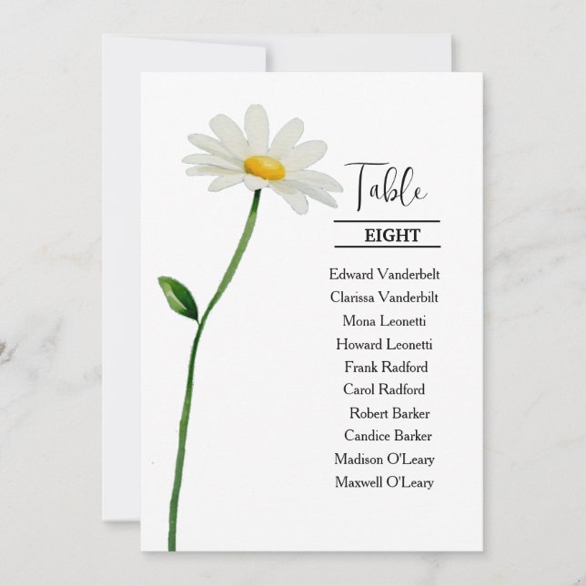 Daisy stylish elegant wedding table seating chart invitation (Front)