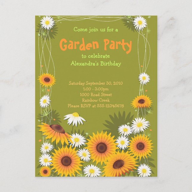 Daisy & Sunflower Garden Birthday Party Invitation (Front)