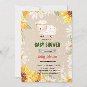 Daisy sunflower lamb shower birthday invitation