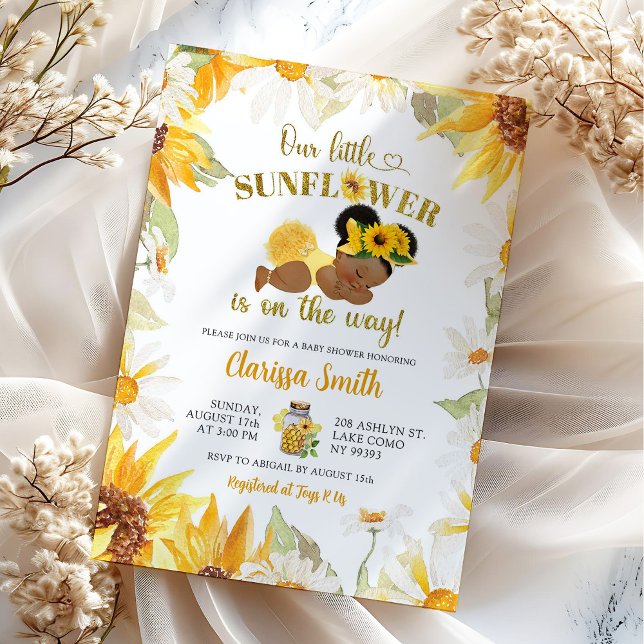 Daisy Sunflower On The Way Afro Girl Baby Shower Invitation (Creator Uploaded)