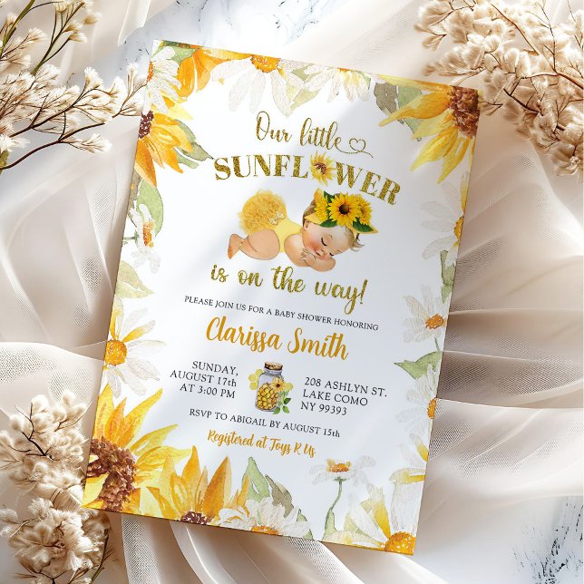 Daisy Sunflower On The Way Summer Baby Shower Invitation (Creator Uploaded)