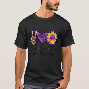 Daisy Sunflower Peace Love Cure Purple Lupus Aware T-Shirt