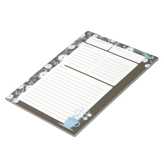 Daisy Tea Party Recipe Pages Blue Espresso Notepad (Angled)