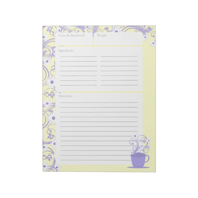 Daisy Tea Party Recipe Pages Notepad (Rotated)
