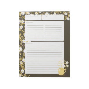Daisy Tea Party Yellow Floral Recipe Pages Notepad