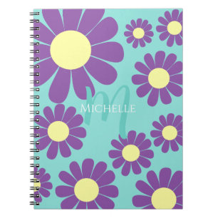 Daisy Teal Purple Monogram Notebook