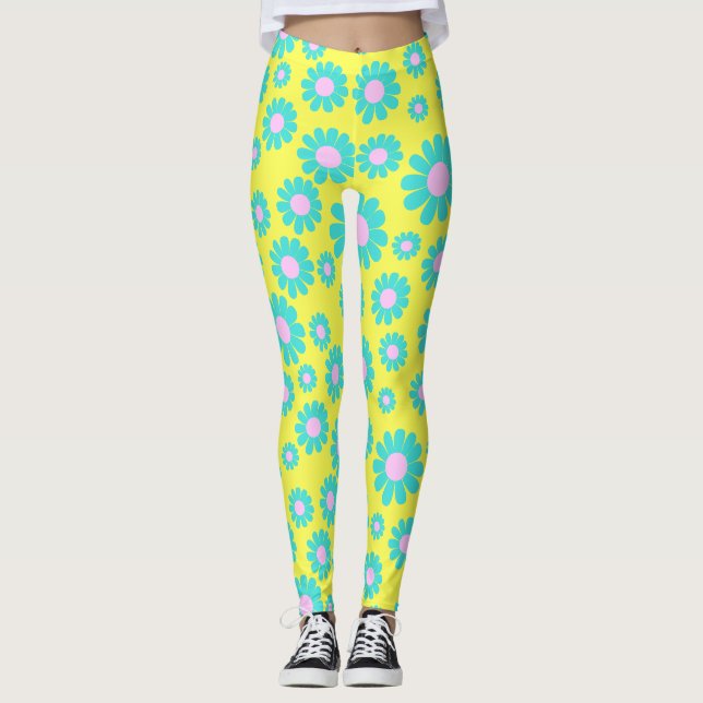 Daisy Teal Yellow Leggings (Front)