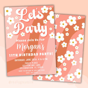 Daisy Terracotta Peach Retro Birthday Invitation