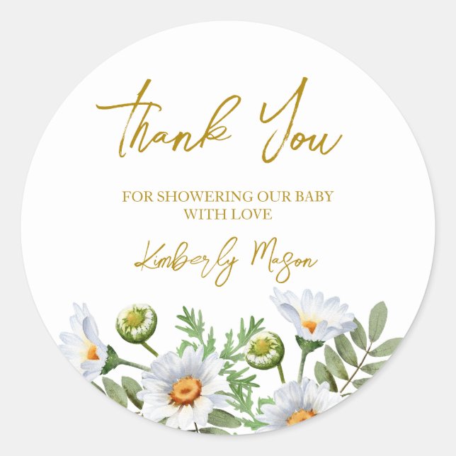 Daisy Thank You Baby Shower Classic Round Sticker (Front)