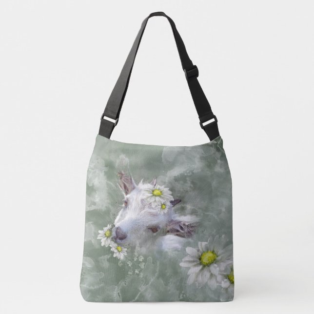 Daisy the Baby Goat Watercolor Portrait Crossbody Bag (Front)
