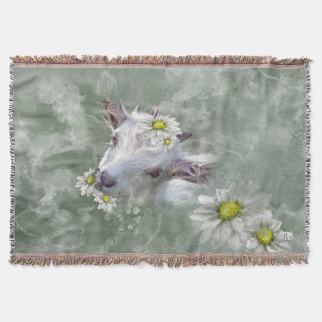 Daisy the Baby Goat Watercolor Portrait Throw Blanket (Front)