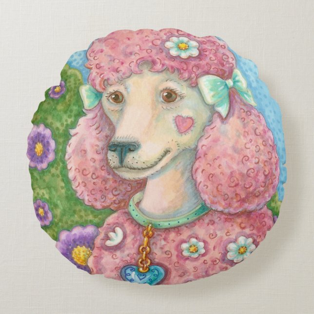 DAISY The Pink Poodle ROUND PILLOW (Front)